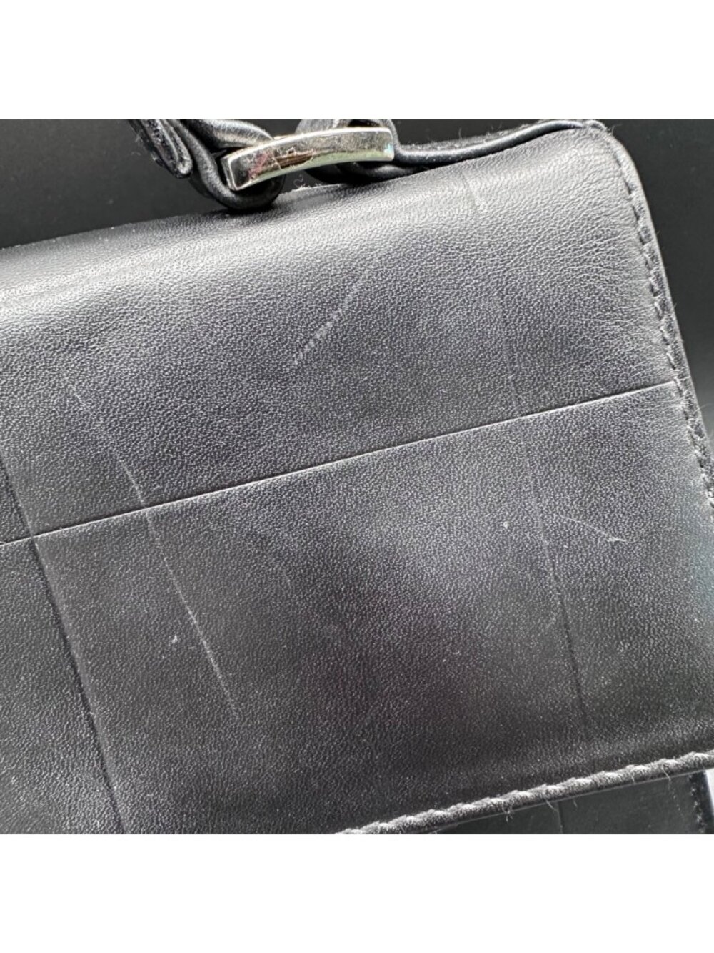 Vintage Purse Faux Leather Black Y2K Handbag Top Handle Silver Buckle Retro - Picture 12 of 16